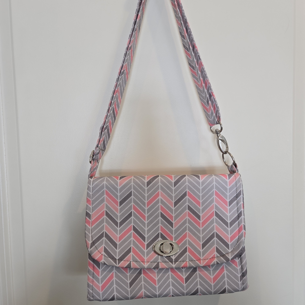 Lilly Bit Chevron Crossbody Diaper Clutch in Pink and Gray - Picture 2 of 4
